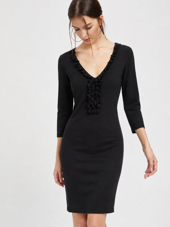 Ann Taylor Dresses & Skirts - 76% Silk, Ann Taylor Ruffle Knit Dress | Size M | Classic Stretch Sheath